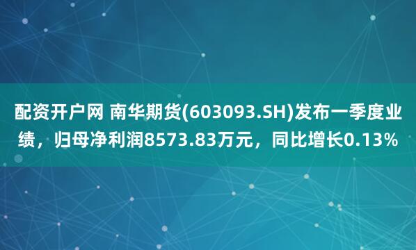 配资开户网 南华期货(603093.SH)发布一季度业绩，归母净利润8573.83万元，同比增长0.13%